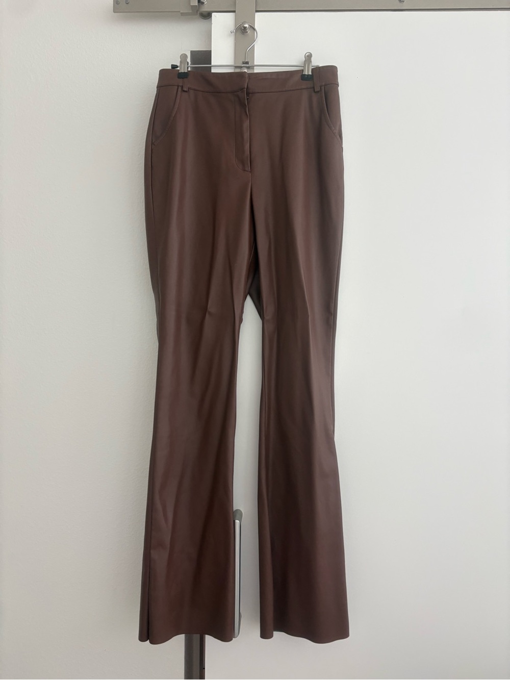 Meshki Chocolate Brown Faux Leather Flare Trousers